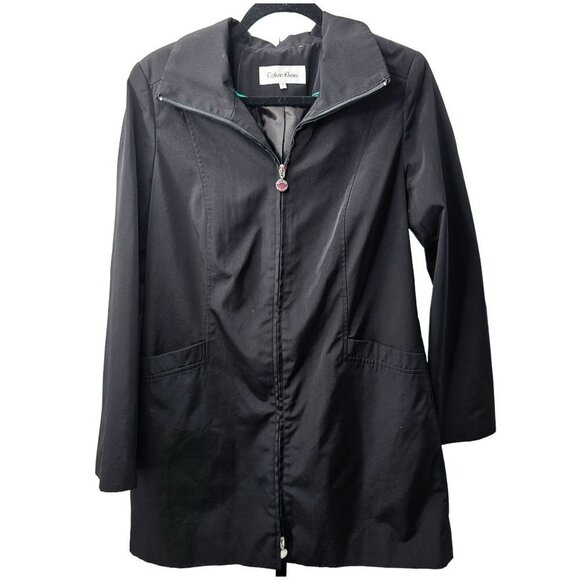 Calvin Klein Black Coat Trench Softshell Zipper Small Lined Windbreaker - Picture 1 of 7